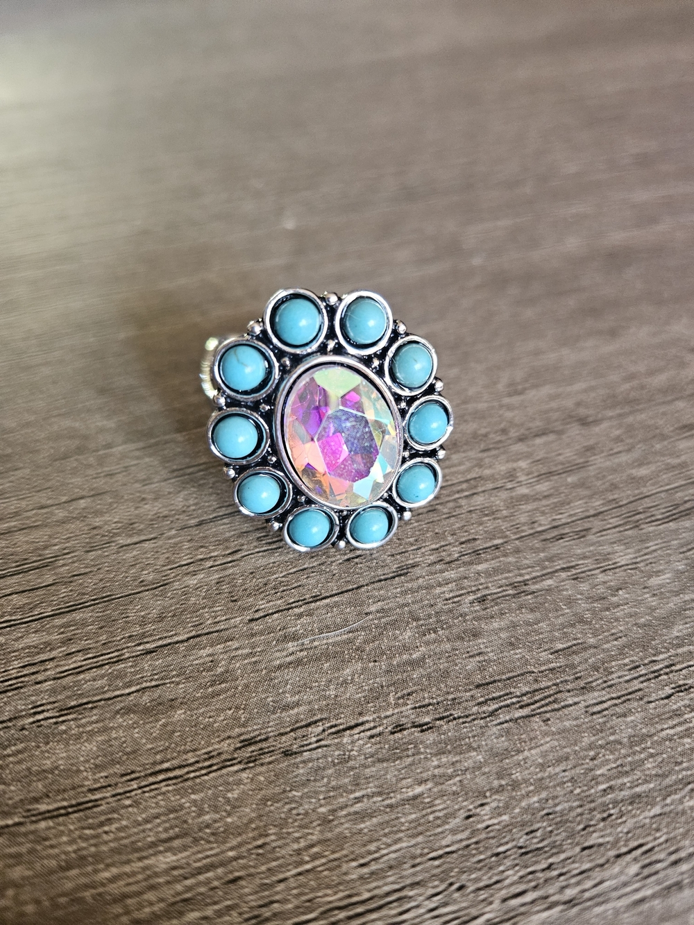 Turquoise Halo Crystal Statement Fashion Ring-NWOT